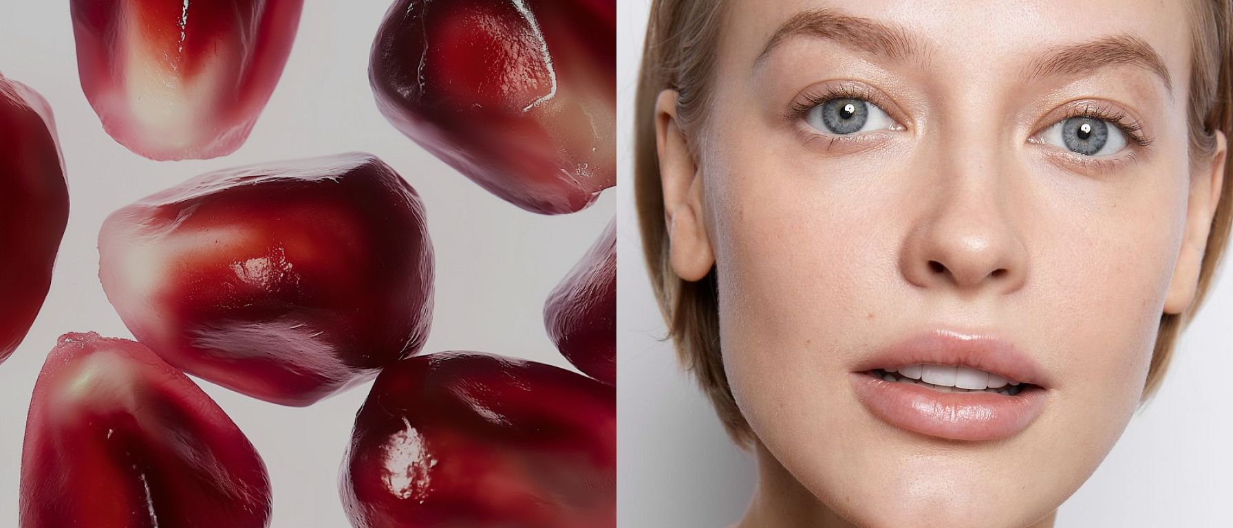 Granatapfel Kerne und Gesicht einer Frau