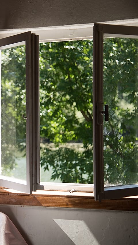 Fenster zum Garten steht offen