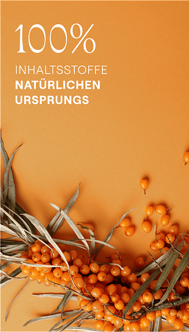 Sanddornzweig. 100% Inhaltsstoffe natürlichen Ursprungs.