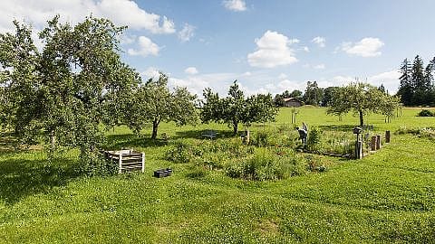 Gaertner in einer weitlaeufigen Gartenlandschaft